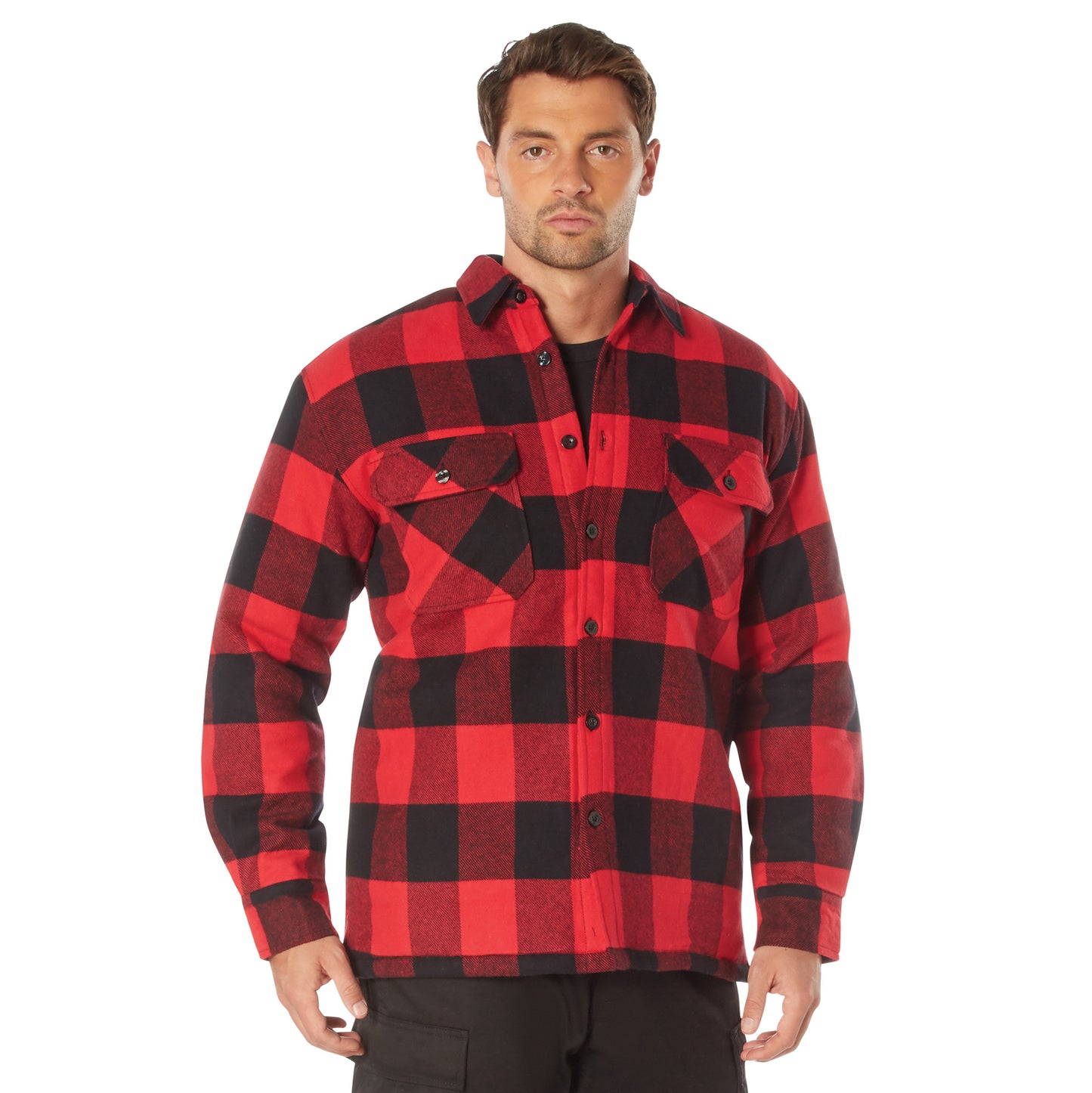 Buffalo Plaid Quilted Lined Jacket - Red