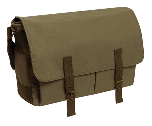 Deluxe Vintage Canvas Messenger Bag - Olive Drab