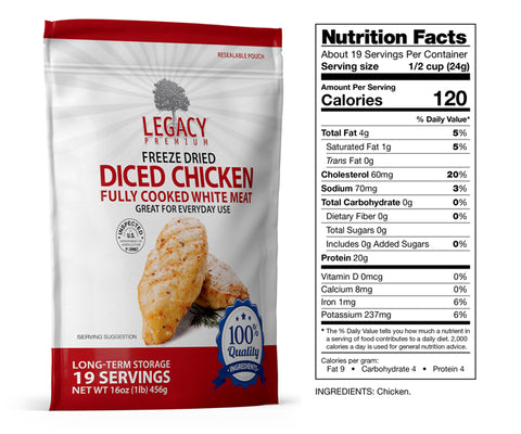 19 Servings 100% USDA Freeze Dried Chicken Dices