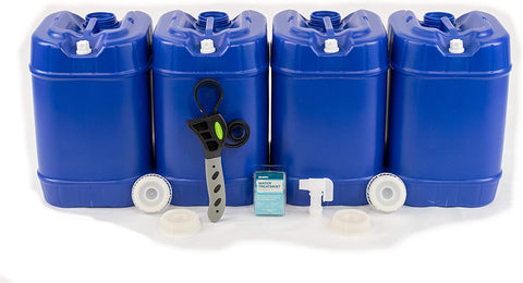 5 Gallon Stackable Blue Water Tank ‐ Set of 6 w/2 spigots and water treatment